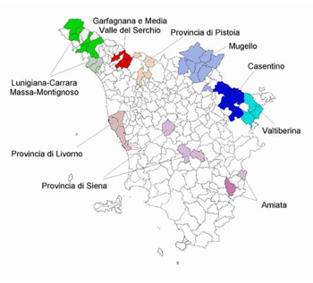 Mappa delle aree dove è in corso il programma di indagine degli edifici industriali