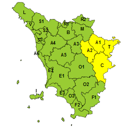 Maltempo, codice giallo per temporali nelle zone interne orientali della Toscana