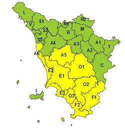 Temporali e rischio idraulico: codice giallo nel centro-sud della Toscana fino alle 22