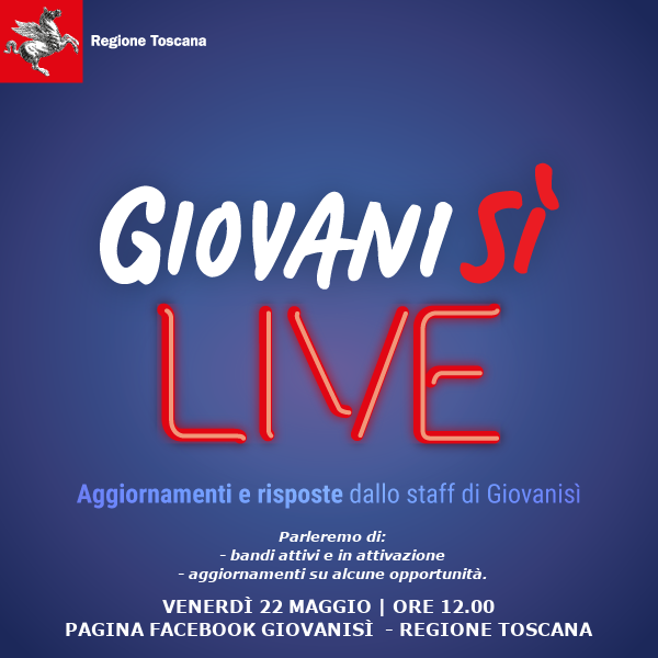 Giovanisì Live! Venerdì 22 maggio diretta Facebook su bandi e opportunità
