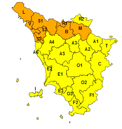 Codice arancione per pioggia e temporali nel nord della Toscana fino alle 20 di sabato. Codice giallo sul resto della regione