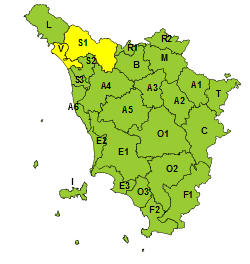 Codice giallo per pioggia nelle zone settentrionali