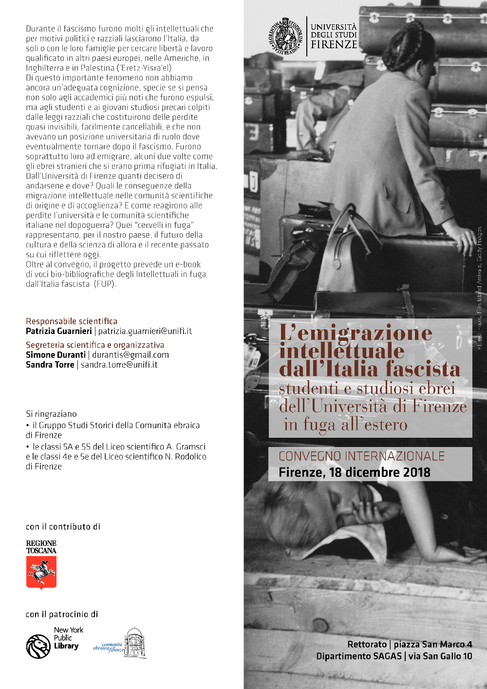 L'emigrazione intellettuale dall'Italia fascista, convegno Unifi