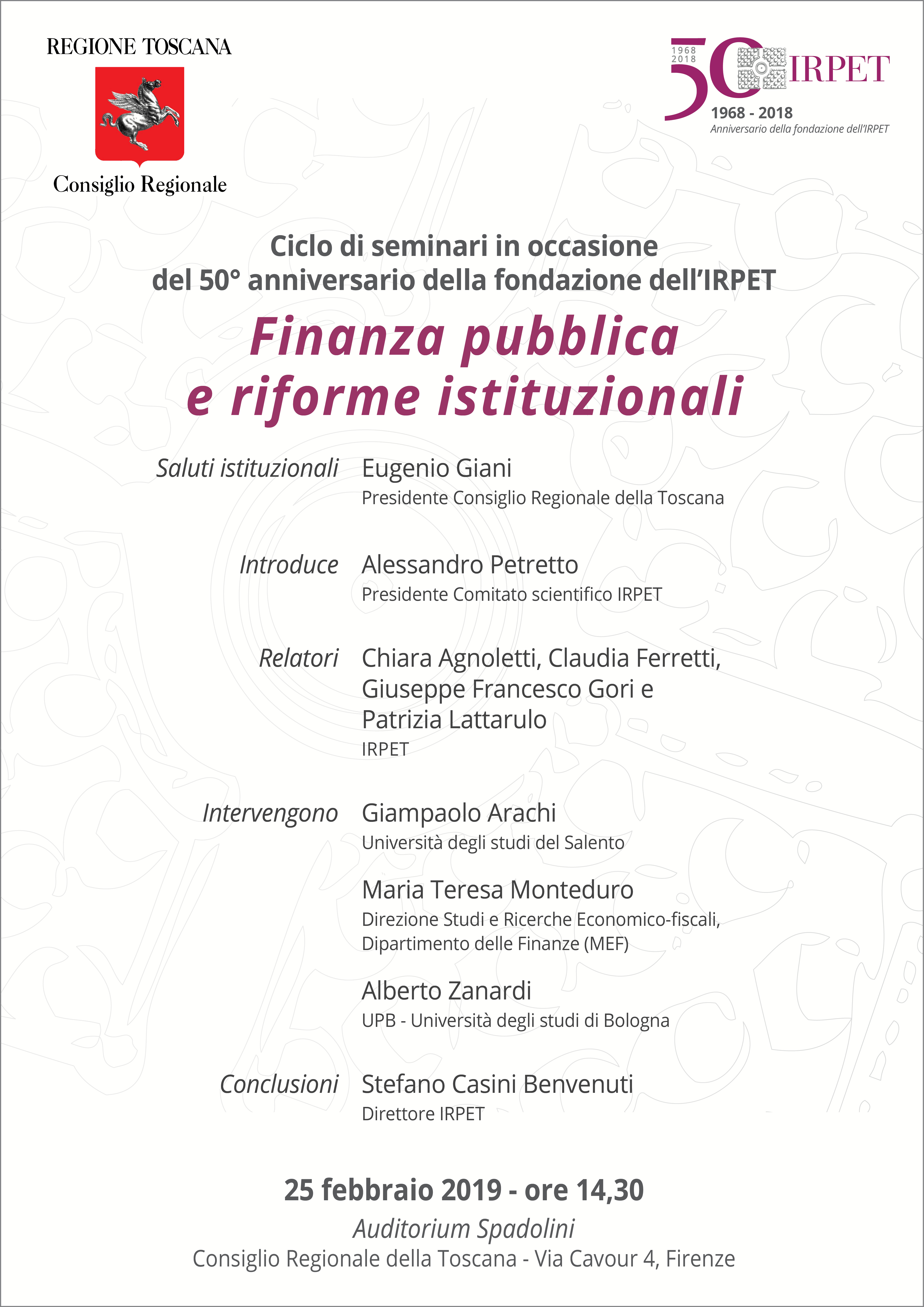 Irpet, incontro su finanza pubblica e riforme istituzionali