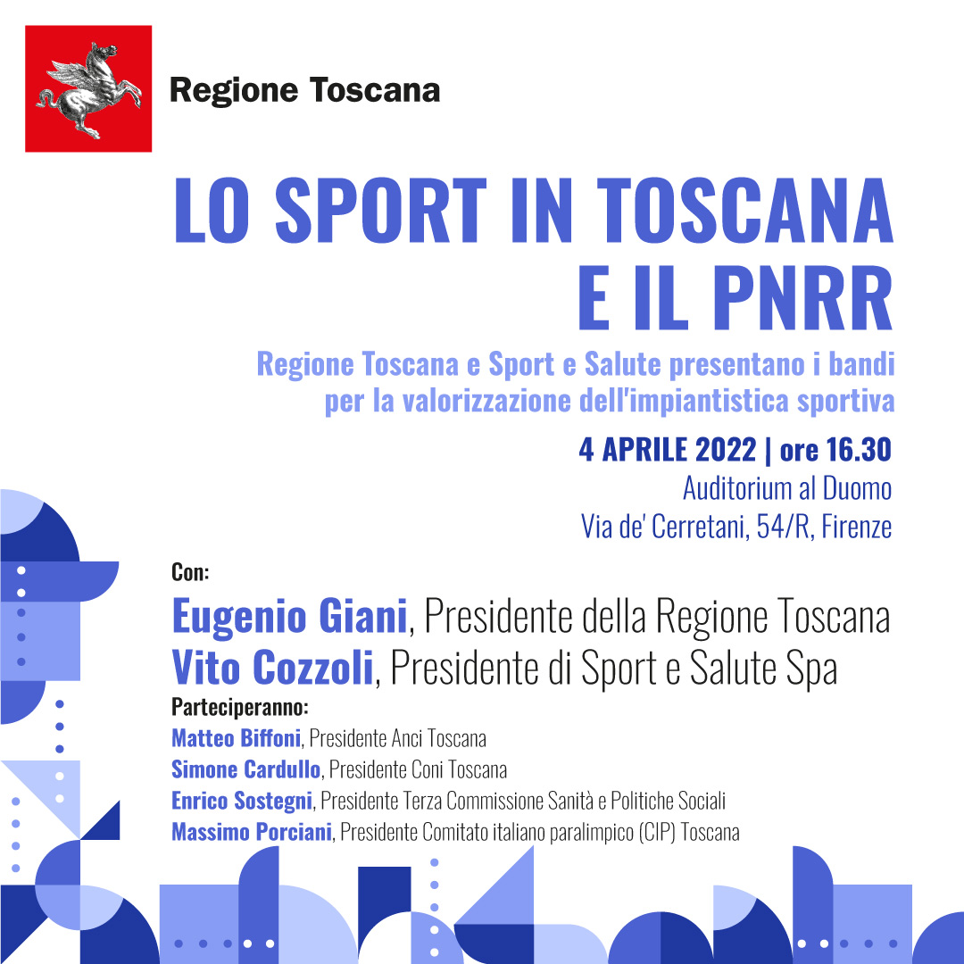Lo sport in Toscana e il Pnrr: alle 16.30 incontro di presentazione dei bandi