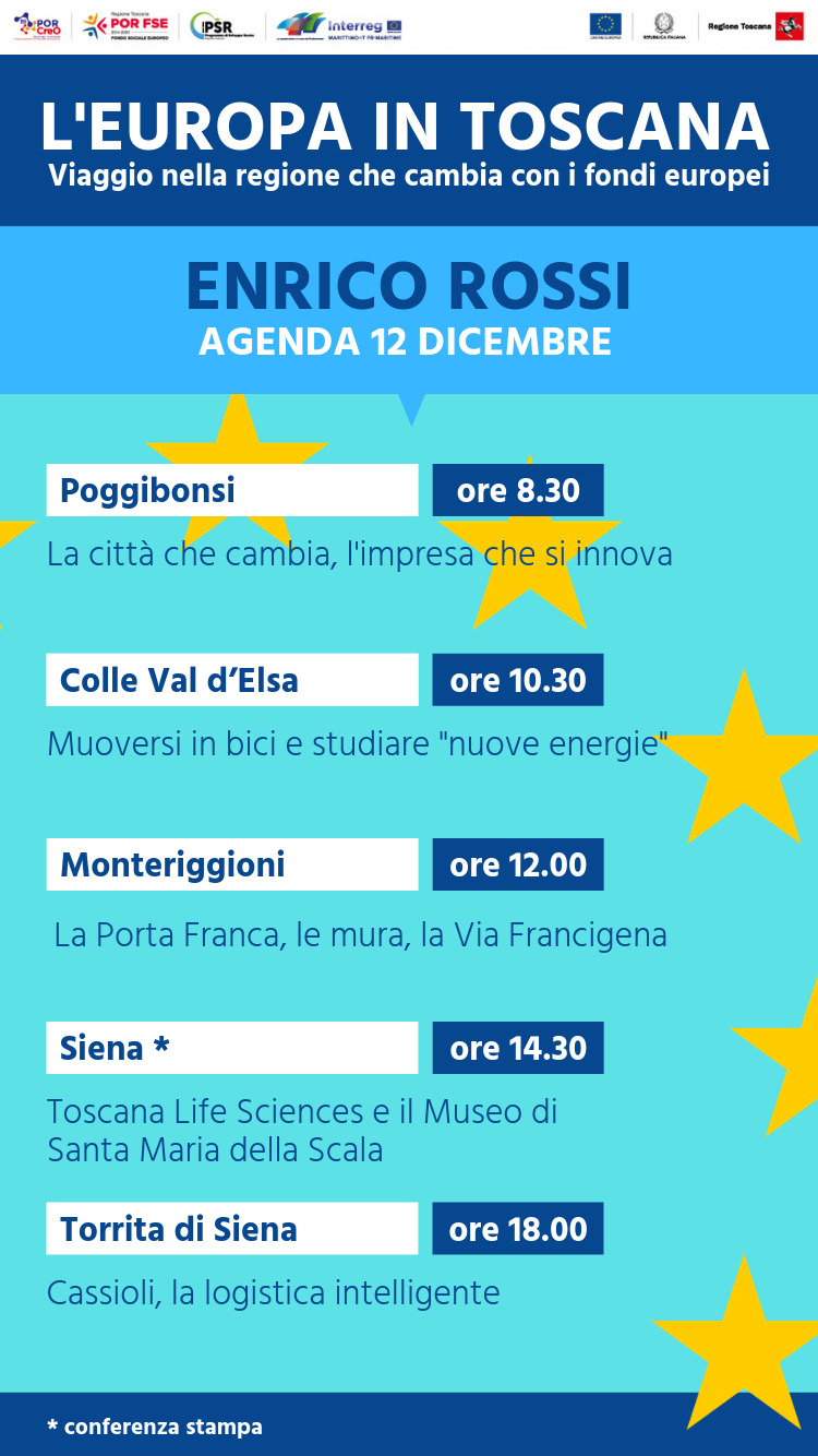 L'Europa in Toscana, la seconda tappa del tour di Rossi a Siena il 12 dicembre
