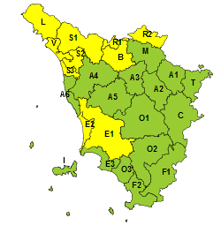 Venerdì 27 settembre, codice giallo per rischio idraulico e vento
