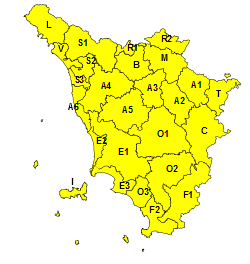 Rischio idrogeologico e temporali forti, codice giallo in tutta la Toscana