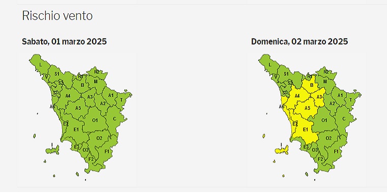 Codice giallo per vento per domenica 2 marzo
