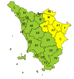 Codice giallo per temporali nelle zone interne della Toscana fino alle 22 di stasera