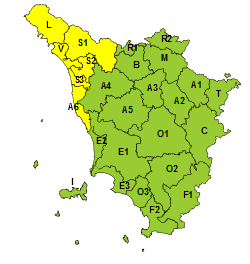 Codice giallo per rischio idrogeologico e mareggiate per giovedì 26 ottobre