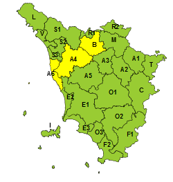Rischio idraulico, codice giallo solo per Valdarno inferiore e Bisenzio-Ombrone pistoiese