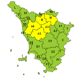 Codice giallo per vento, su Firenze, Prato, Pistoia fino alla mezzanotte di martedì 19