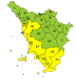 Maltempo, codice giallo su Toscana ovest per piogge e temporali fino alla mezzanotte di domani, giovedì