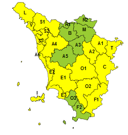 Pioggia e temporali, codice giallo su gran parte della Toscana
