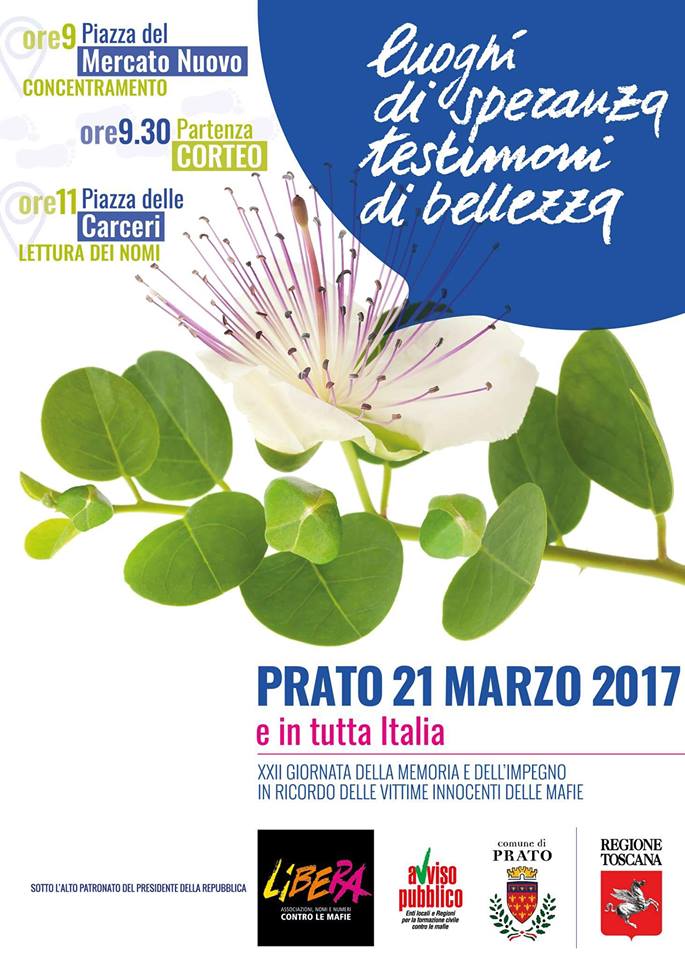 Giornata delle vittime delle mafie, martedì 21 assessore Bugli a Prato