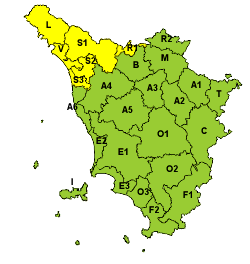 Temporali forti, codice giallo sabato 27 ottobre per Lunigiana e Versilia
