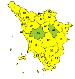 Maltempo, codice giallo per piogge su tutta la Toscana a partire dalla mezzanotte di oggi per 24 ore