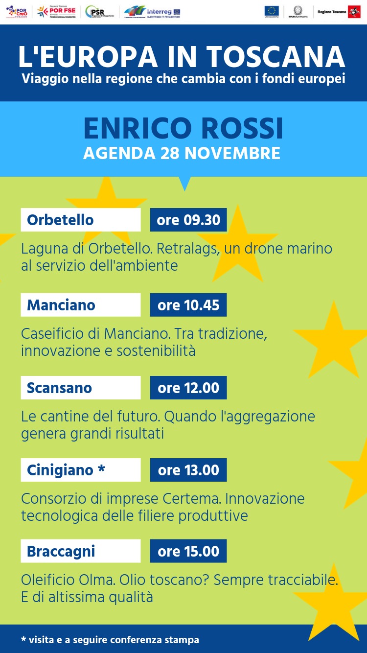 L'Europa in Toscana, al via il tour di Rossi. Prima tappa il 28 novembre a Grosseto
