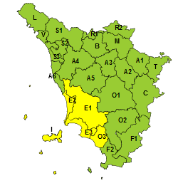 Maltempo, codice giallo per temporali esteso fino alla mezzanotte di oggi