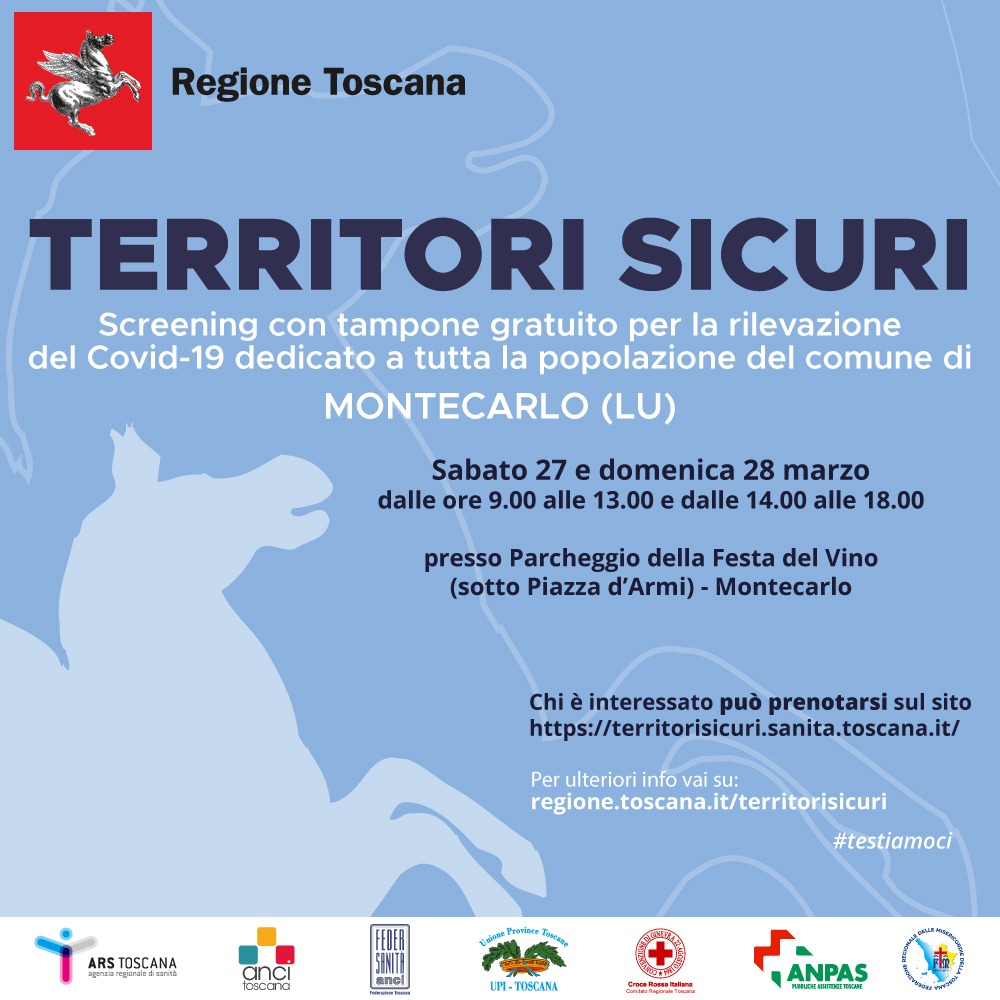 Covid-19, screening di massa a Montecarlo di Lucca